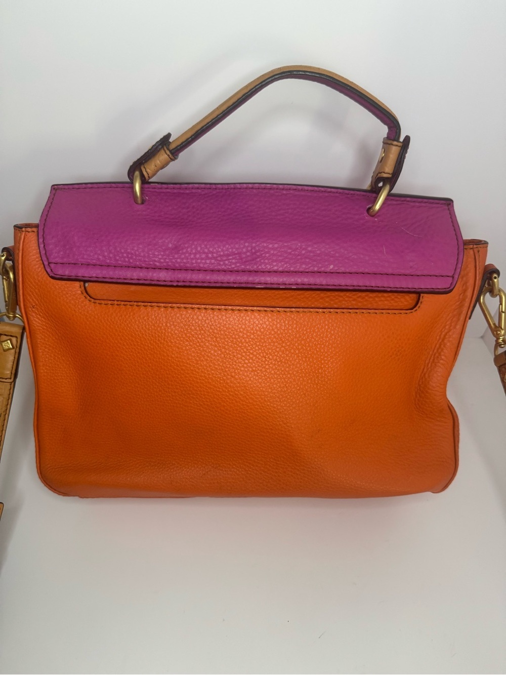 #320 MCM Limited Edition Buckle Flap Top Handle Leather Color block Two Way Bag - Picture 3 of 17
